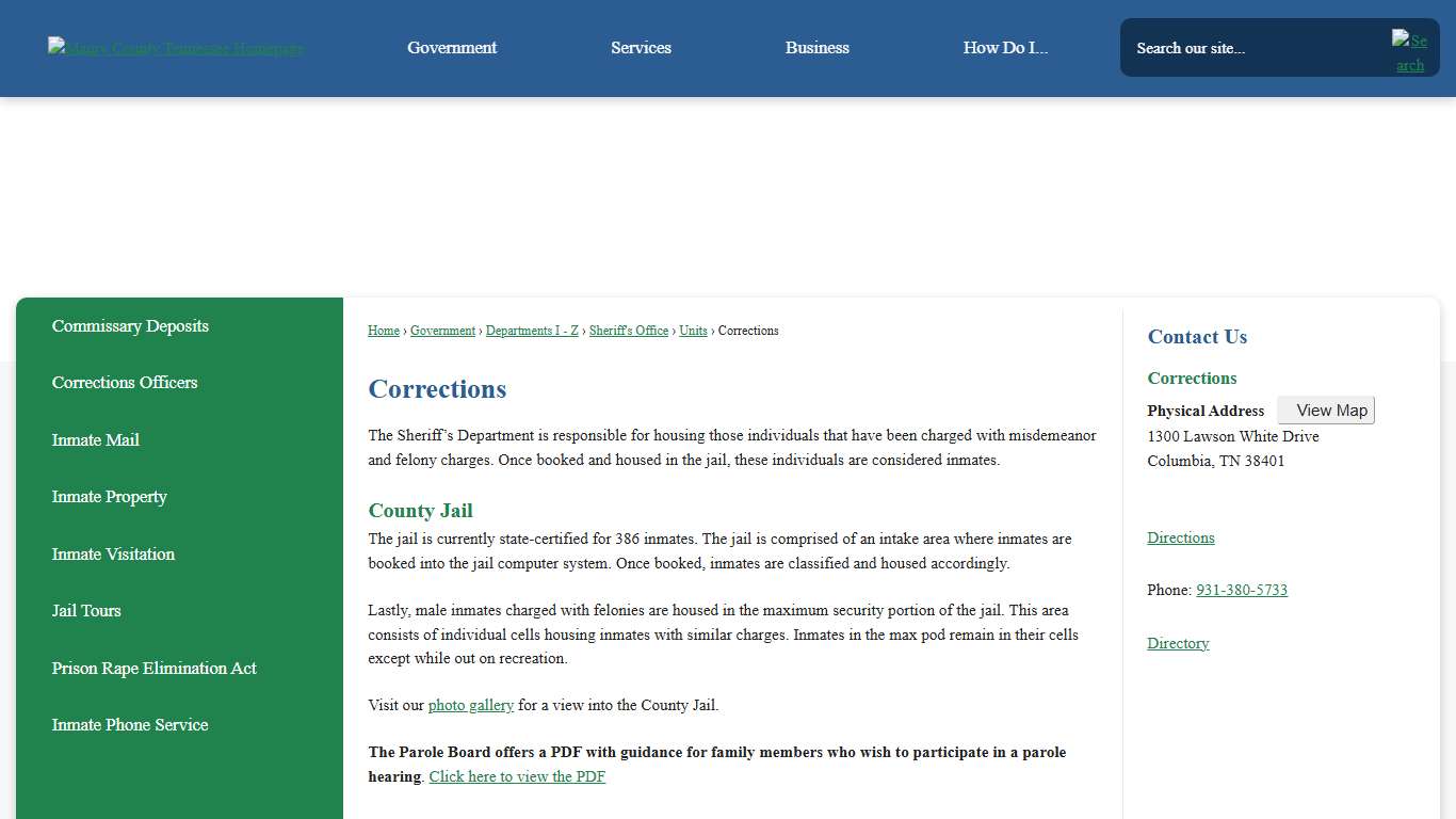 Corrections | Maury County, TN